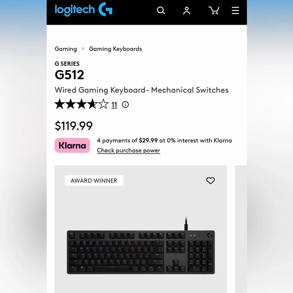Logitech Black Gaming Keyboard